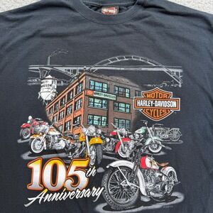 Harley Davidson 105th Anniversary Shirt Mens 2XL Black Wisconsin Biker Tee 2008